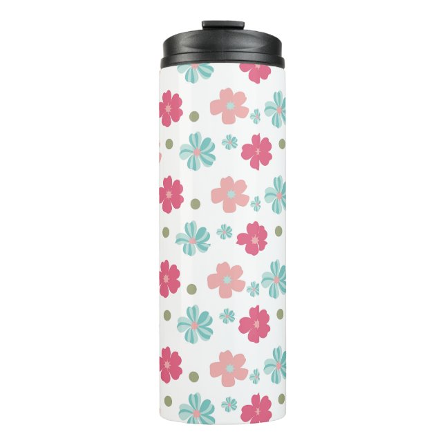 Einfache Ditsy-Floral in Rosa und Aquamarin Thermosbecher (Vorderseite)