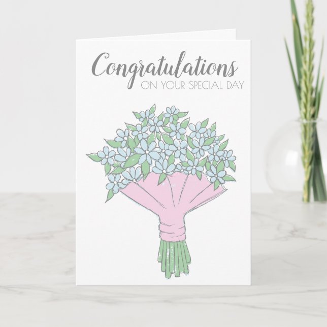 Einfache Doodle Vergiss-Me-Not Bouquet Wedding Car Karte (Vorderseite)