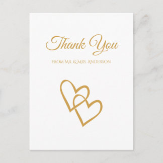 Einfache Double Heart Gold Hochzeit Vielen Dank Postkarte