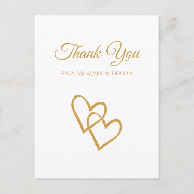 Einfache Double Heart Gold Hochzeit Vielen Dank Postkarte (Vorderseite)