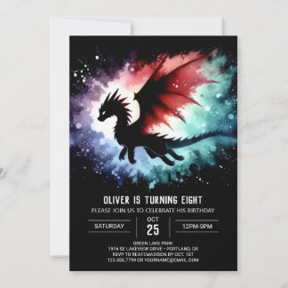 Einfache Dragon Birthday individuell anpassbar Einladung