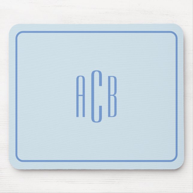 Einfache Drei-Buchstaben-blaue Monogramm-Grenze Mousepad (Vorne)