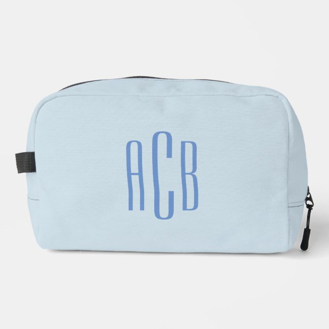Einfache Drei-Buchstaben-blaue Monogramm Waschbeutel (Vorderseite)