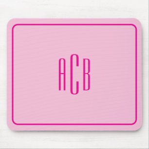 Einfache dreibuchstabige hellrosa Monogrammgrenze Mousepad