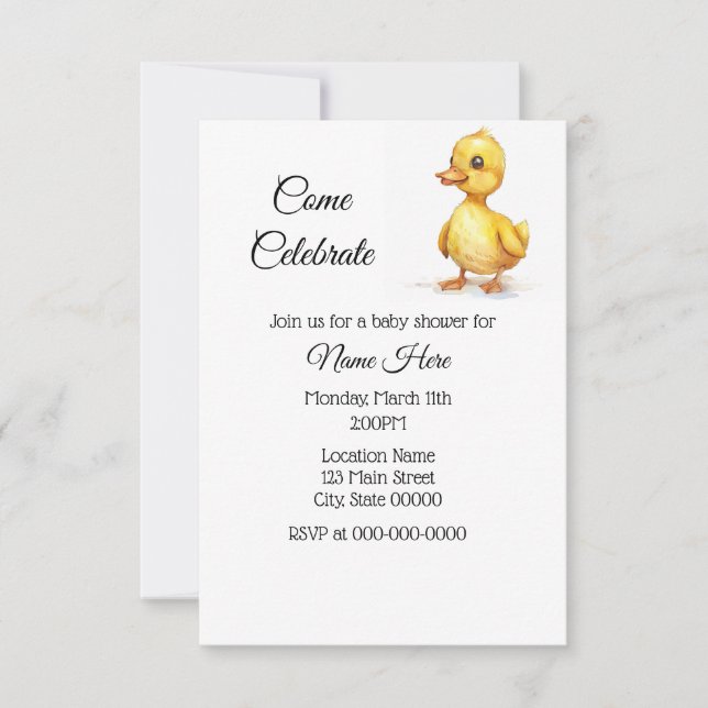 Einfache Duckling Duckling Babydusche Einladung (Vorderseite)