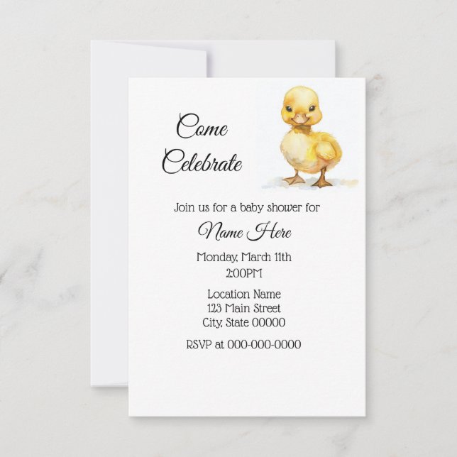 Einfache Duckling Duckling Babydusche Einladung (Vorderseite)