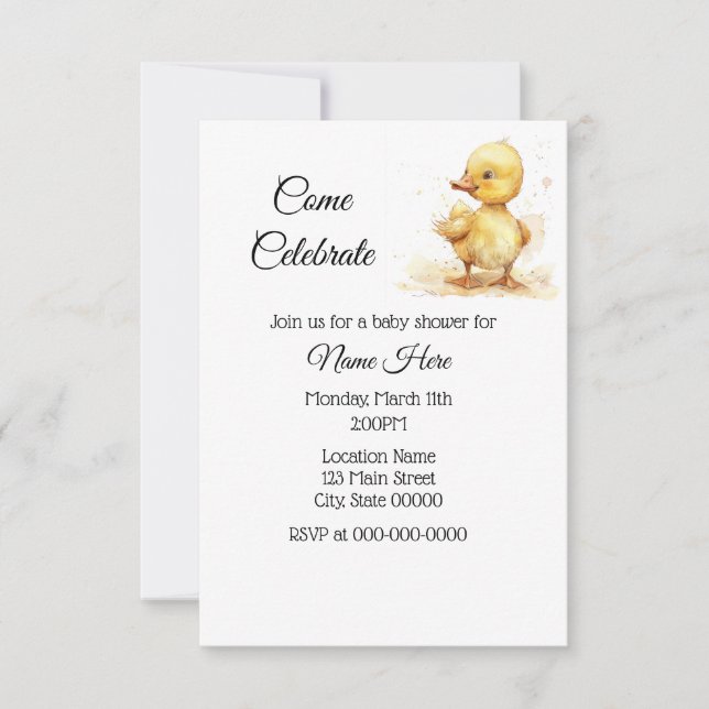 Einfache Duckling Duckling Babydusche Einladung (Vorderseite)