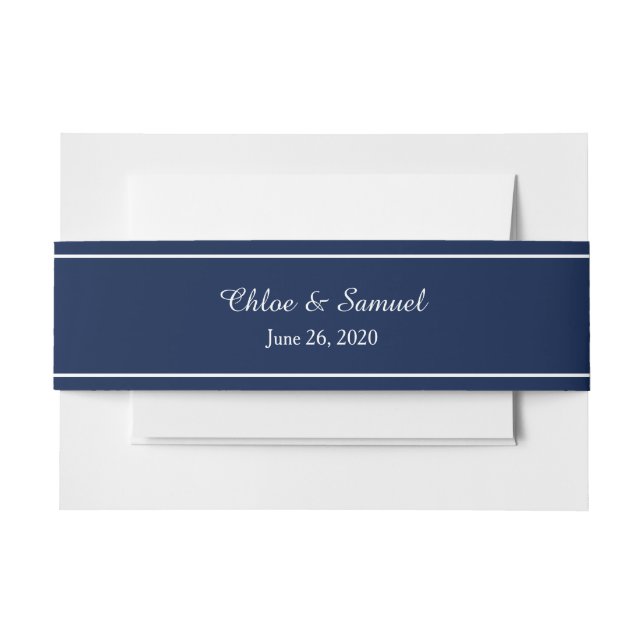 Einfache dunkelblaue Personalisierte Hochzeit Einladungsbanderole (Vorderseite Beispiel)