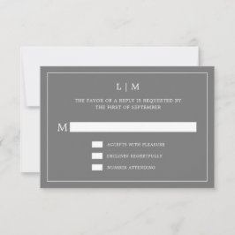 Einfache dunkelgraue Monogram-Elegante Hochzeit RSVP Karte