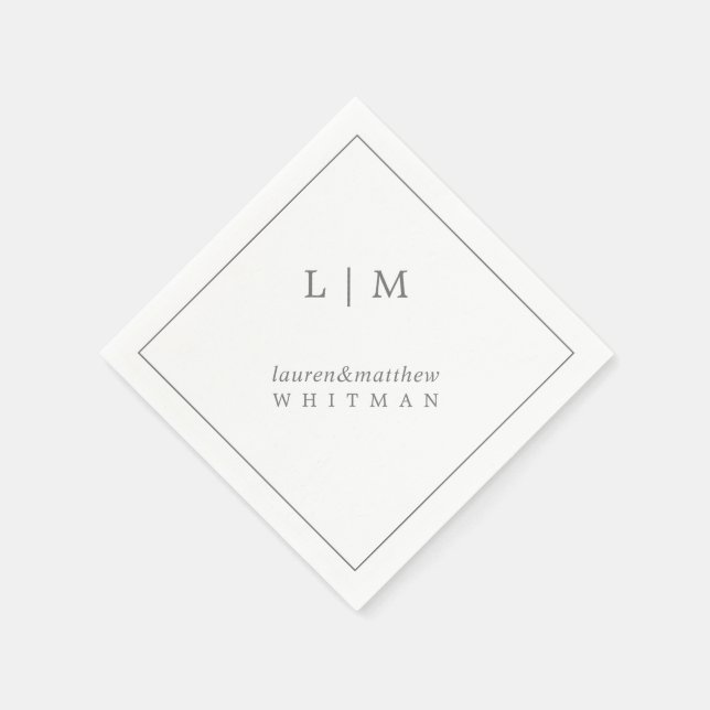 Einfache dunkelgraue Monogram-Elegante Hochzeit Serviette (Ecke)