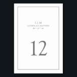 Einfache dunkelgraue Monogram-Elegante Hochzeit Tischnummer<br><div class="desc">Einfache Tischnummer mit elegantem und zeitlosem Design mit zwei Buchstaben Monogramm, Namen, Datum und Tischnummer umgeben von einem dünnen Rand. Alle Designelemente sind mittelgrau über einem weißen Hintergrund und können in eine beliebige Farbe des Designbearbeitungstools umgewandelt werden. Ein gepflegtes und klassisches Design, ideal für ein Paar, das eine traditionelle Tischnummer...</div>