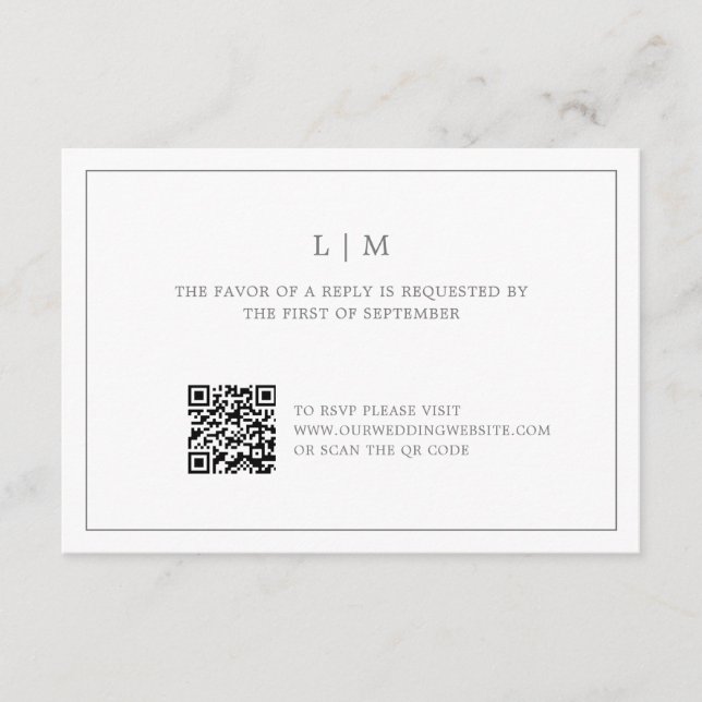 Einfache dunkelgraue Monogram QR Code Elegante Hoc RSVP Karte (Vorderseite)