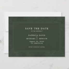 Einfache, dunkelgrüne, elegante Hochzeit Save The Date