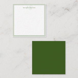 Einfache dunkelgrüne Minimalistische Monogramm Zwe Mitteilungskarte