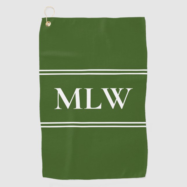 Einfache dunkelgrüne und weiße Monogramm-Vorlage Golfhandtuch (Vorderseite)