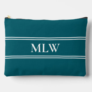 Einfache dunkle Aquamarine und weiße Monogramm-Vor Zubehörtasche