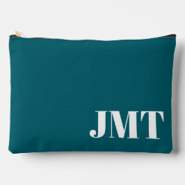 Einfache dunkle Aquamarine und weiße Monogramm Zubehörtasche