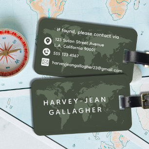 Einfache dunkle militärische Green World Map Masku Gepäckanhänger