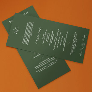 Einfache dunkle Moosgrün-Monogramm-Hochzeitfeier Programm