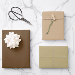 Einfache dunkle Tann-Ecru-Braun-Töne 3 Nuancen Geschenkpapier Set