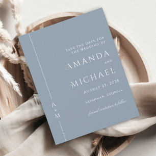 Einfache Dusty Blue Classic Monogram Save the Date