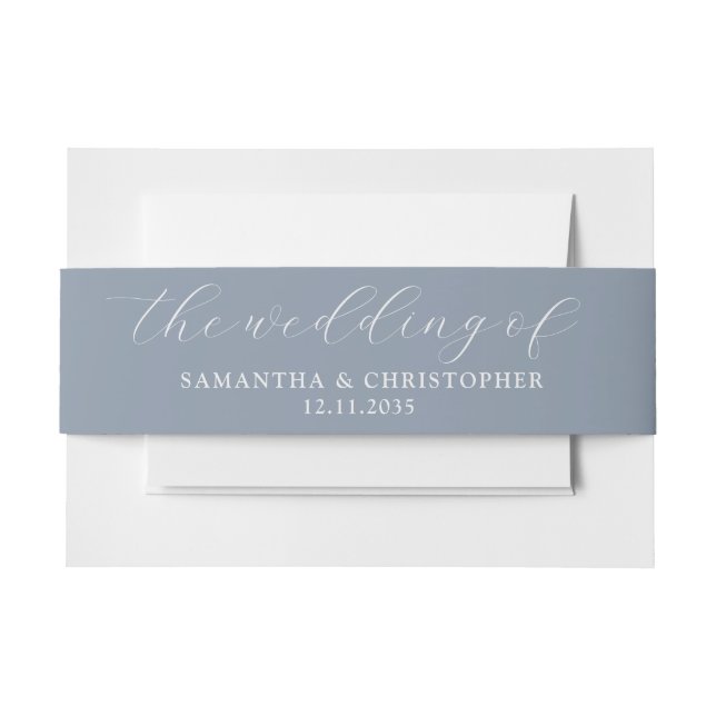 Einfache Dusty Blue Hochzeit der Einladung Einladungsbanderole (Vorderseite Beispiel)