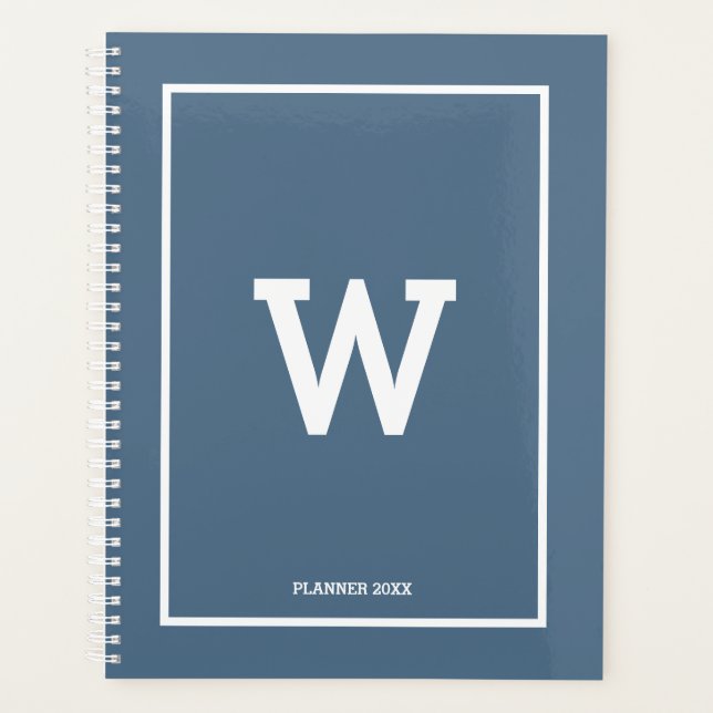 Einfache Dusty Blue Initial Monogram Monthly Planer (Vorderseite)