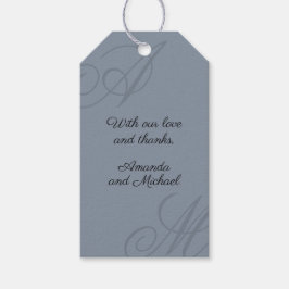 Einfache Dusty Blue Minimal Elegante Monogram Wedd Geschenkanhänger