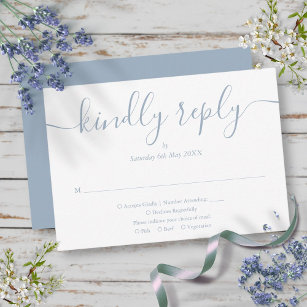 Einfache Dusty Blue Script-Wahl Hochzeit RSVP Karte