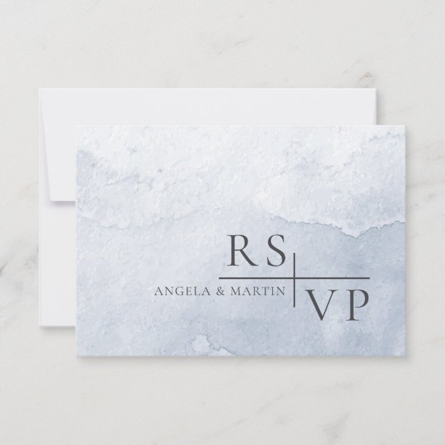 Einfache Dusty Blue Watercolor RSVP Karte (Vorderseite)