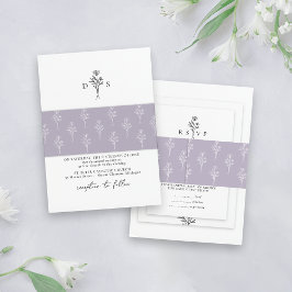 Einfache Dusty Lilac Minimal Blumenmuster Hochzeit Einladungsbanderole