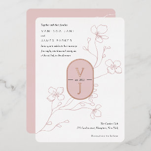 Einfache dusty rose moderne florale roségoldene Ho Folieneinladung