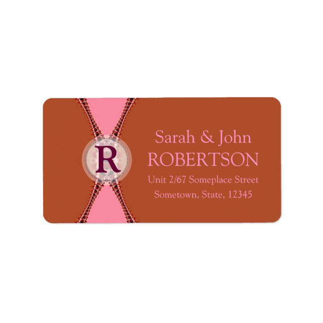 Einfache Earth-Pink-Monogramm-Adressenbezeichnung Adressaufkleber (Vorne)