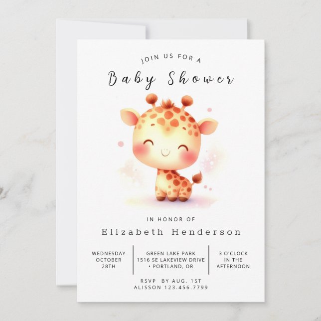 Einfache Editable Giraffe Babydusche Einladung (Vorderseite)