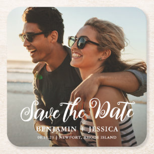 Einfache Ein-Foto-Hochzeit Save-the-Date-Karte Rechteckiger Pappuntersetzer