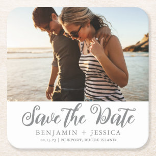 Einfache Ein-Foto-Hochzeit Save-the-Date-Karte Rechteckiger Pappuntersetzer