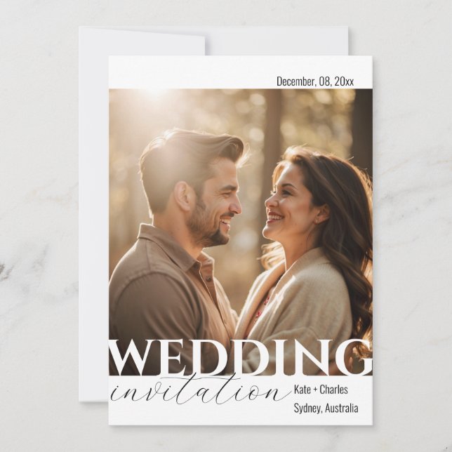 Einfache Eindeutige QR-Foto-Hochzeitseinladung Einladung (Vorderseite)