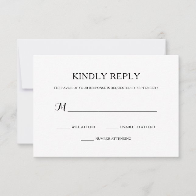 Einfache einfache Schwarz-Weiß-Hochzeit-RSVP RSVP Karte (Vorderseite)