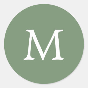 Einfache, einfarbige Garten-Grün-Monogramm-Hochzei Runder Aufkleber