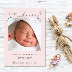 Einfache Einführung Fotos Pink Baby Girl Birth Ankündigung