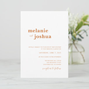 Einfache Einladung für moderne Hochzeiten   Kupfer