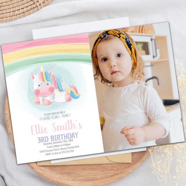 Einfache Einladung mit Foto (Watercolor Unicorn Invitations with photo)
