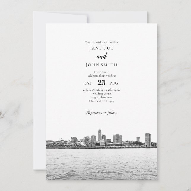 Einfache Einladung von Cleveland Skyline Hochzeit (Vorderseite)