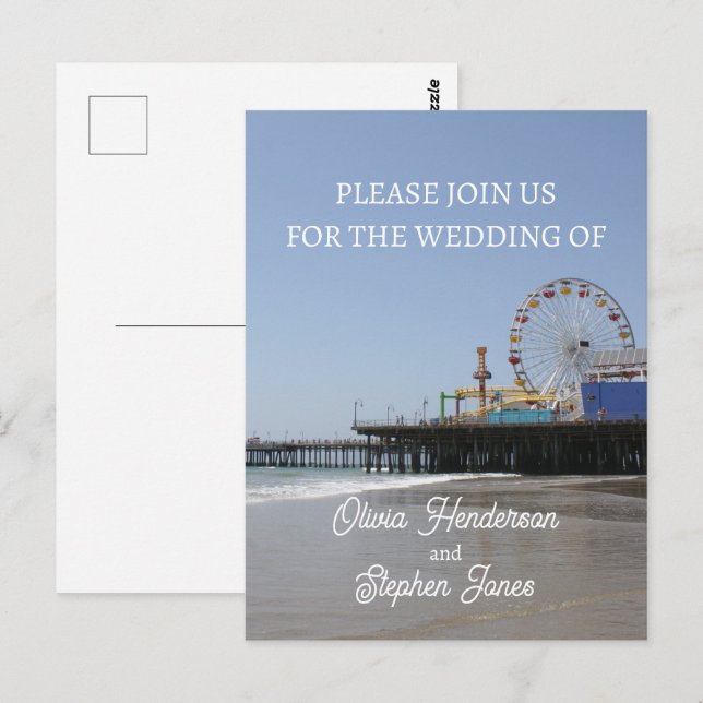 Einfache Einladung von Santa Monica Pier Ferris Wh Postkarte (Vorne/Hinten)