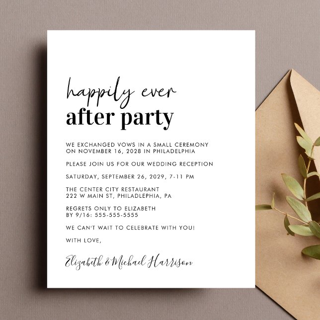 Einfache Einladung zum Hochzeitsempfang für Fotos (A chic budget-friendly Happily Ever After Party invitation for your wedding celebration)