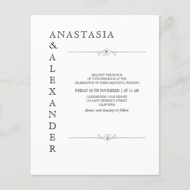 Einfache Einladung zum Hochzeitsfeiern. (Vorderseite)