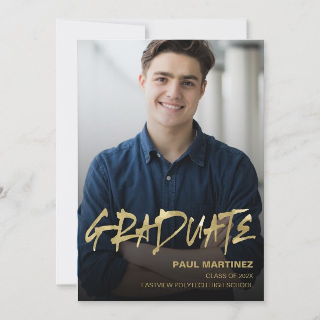 Einfache Einladung zur Gold Black Foto Graduation  (Vorderseite)