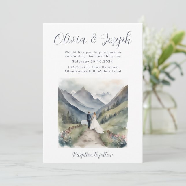 Einfache Einladung zur Hochzeit im Gebirge (Stehend Vorderseite)