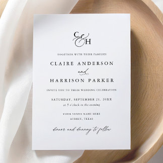 Einfache Einladung zur Hochzeit in Monogram