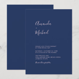 Einfache Einladung zur Hochzeit in Rosa und Navy B